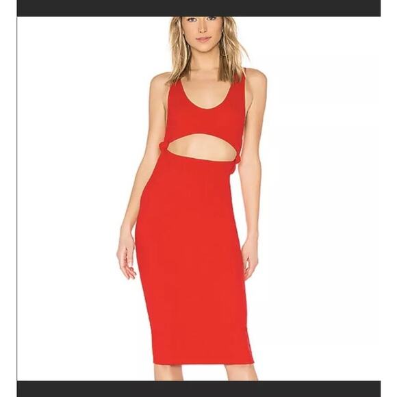 LOVERS and FRIENDS Ribbed Red Cut Out Body-Con MARTA Cut Out Dress Sz SML - Picture 1 of 12